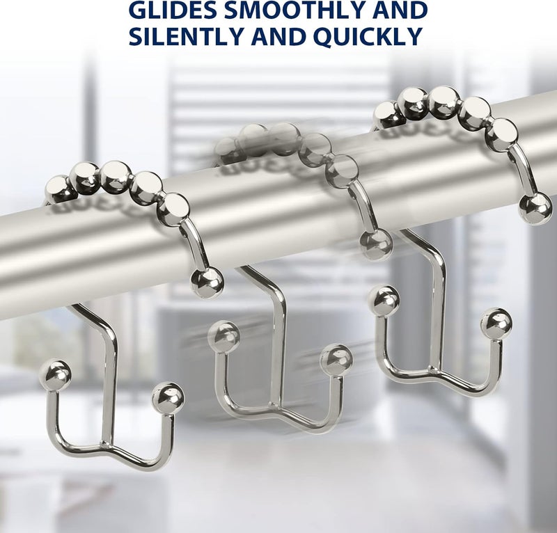Gidse Shower Curtain Hooks,Sturdy Stainless Steel Double Sided Shower Hooks Rings for Bathroom Shower Curtain Rods Curtains Set of 12 Hooks - Nickel - Image 5